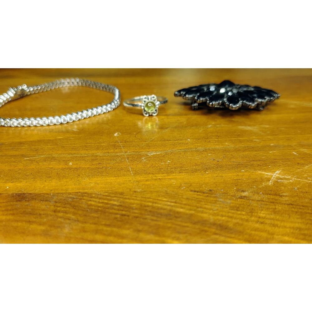 Lot Of 3 Pieces Jewelry Sterling Bracelet, Sterling Ring,Marked M Brooch - Picture 3 of 12